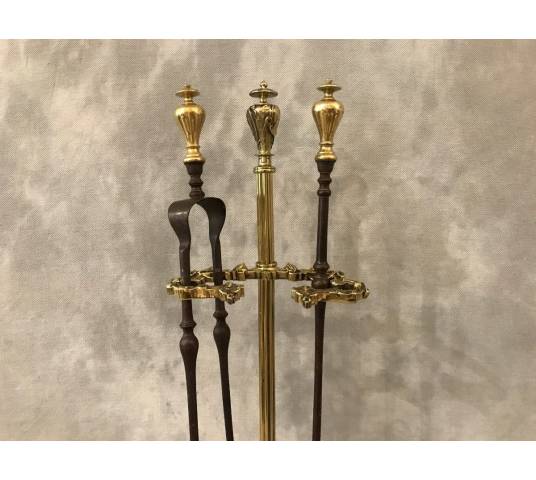 Bronze fireplace servant, shovel and clamp from the 19th century