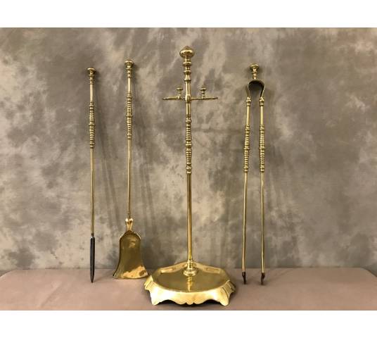 Beautiful 3-piece brass fireplace servant from the 19th century