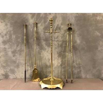 Beautiful 3-piece brass fireplace servant from the 19th century