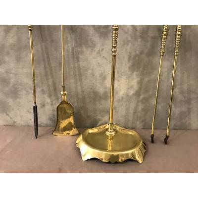 Beautiful 3-piece brass fireplace servant from the 19th century