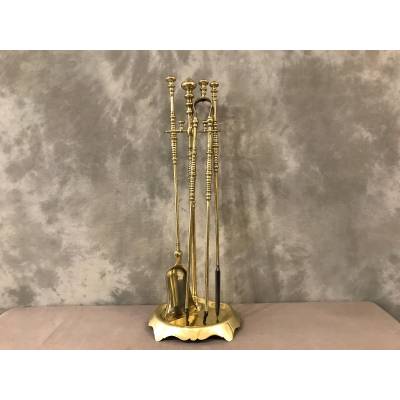 Beautiful 3-piece brass fireplace servant from the 19th century