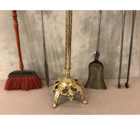 Beautiful and large bronze and iron fireplace servant from the 19th century