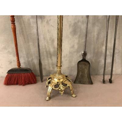 Beautiful and large bronze and iron fireplace servant from the 19th century