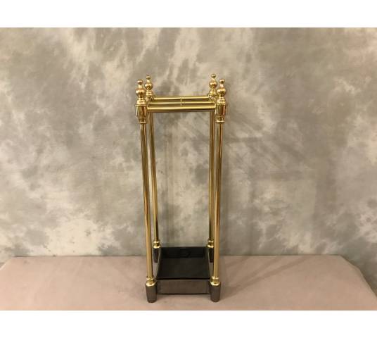 Small square brass and cast iron umbrella stand from the 19th century