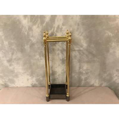 Small square brass and cast iron umbrella stand from the 19th century