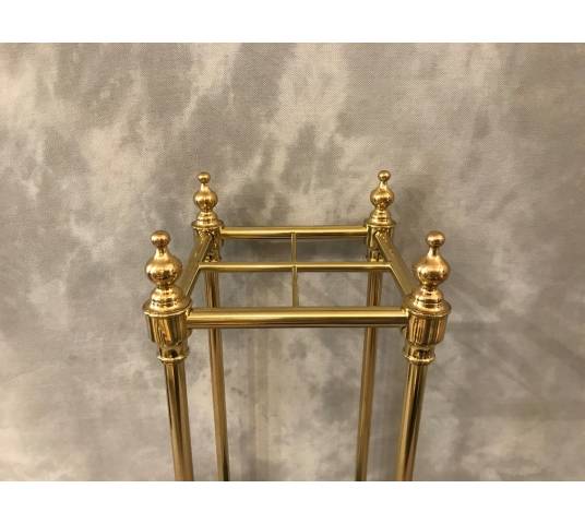 Small square brass and cast iron umbrella stand from the 19th century