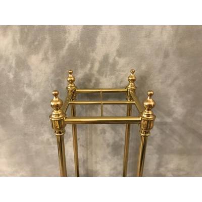 Small square brass and cast iron umbrella stand from the 19th century