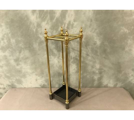 Small square brass and cast iron umbrella stand from the 19th century