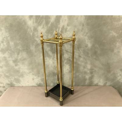 Small square brass and cast iron umbrella stand from the 19th century