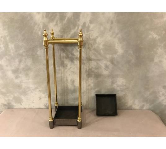 Small square brass and cast iron umbrella stand from the 19th century