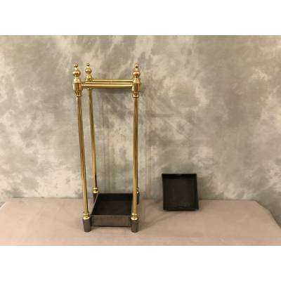 Small square brass and cast iron umbrella stand from the 19th century