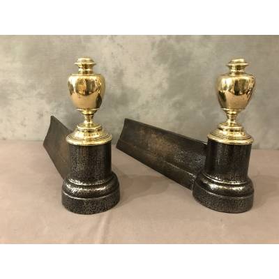 Pair of old cast iron and brass tracks from the 19th century