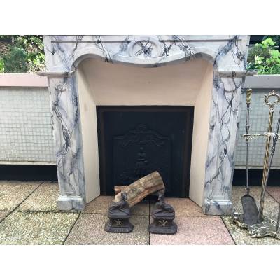 Small decorative fireplace in marbled painted wood from the late 19th century