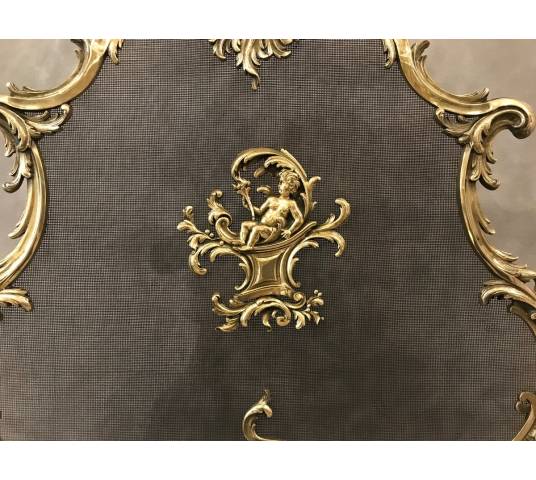 Fireplace firewall bronze fire screen from the 19th century