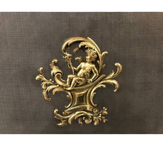 Fireplace firewall bronze fire screen from the 19th century