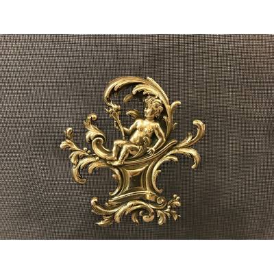 Fireplace firewall bronze fire screen from the 19th century