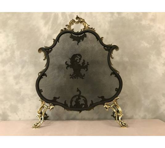 Fireplace firewall bronze fire screen from the 19th century