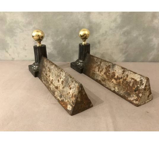 Pair of old cast iron and brass tracks from the 19th century