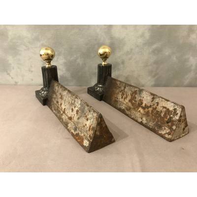 Pair of old cast iron and brass tracks from the 19th century