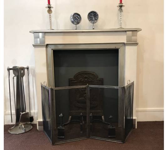 Decorative painted wood fireplace in an Art Deco spirit