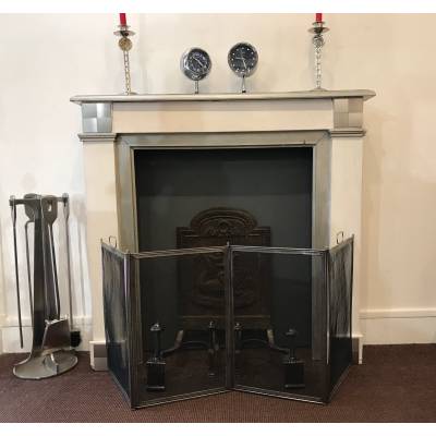 Decorative painted wood fireplace in an Art Deco spirit