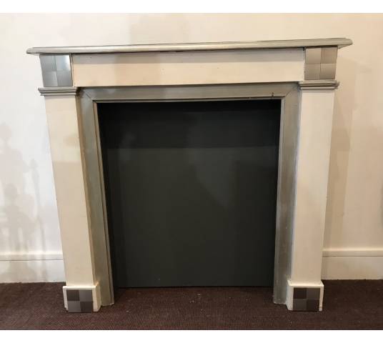 Decorative painted wood fireplace in an Art Deco spirit