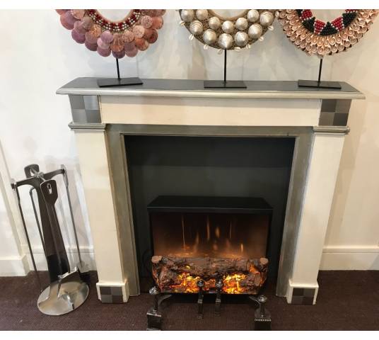 Decorative painted wood fireplace in an Art Deco spirit