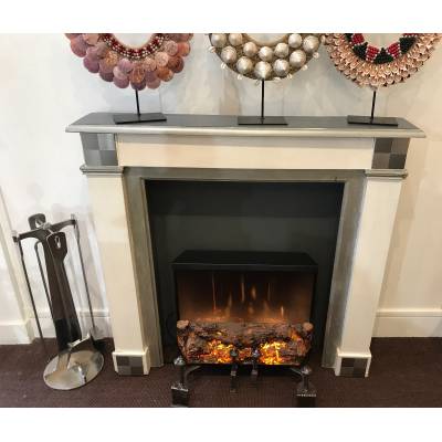 Decorative painted wood fireplace in an Art Deco spirit