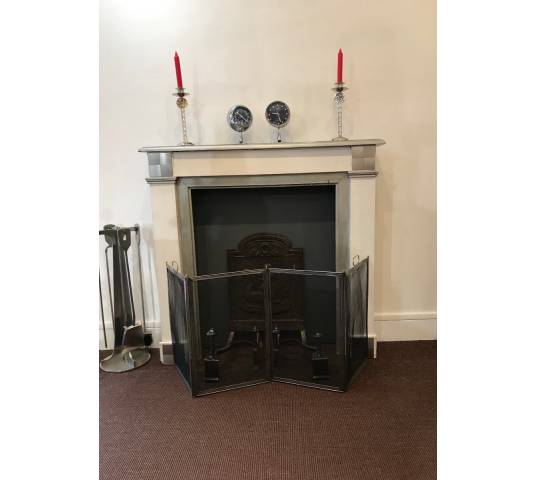 Decorative painted wood fireplace in an Art Deco spirit