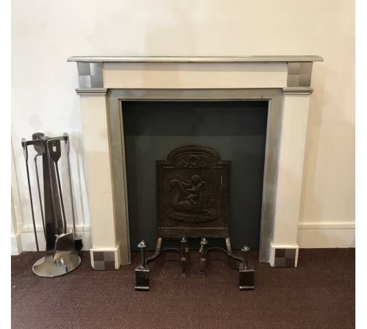 Decorative painted wood fireplace in an Art Deco spirit