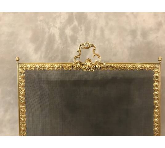 Fireplace firewall, brass fire screen from the 19th century