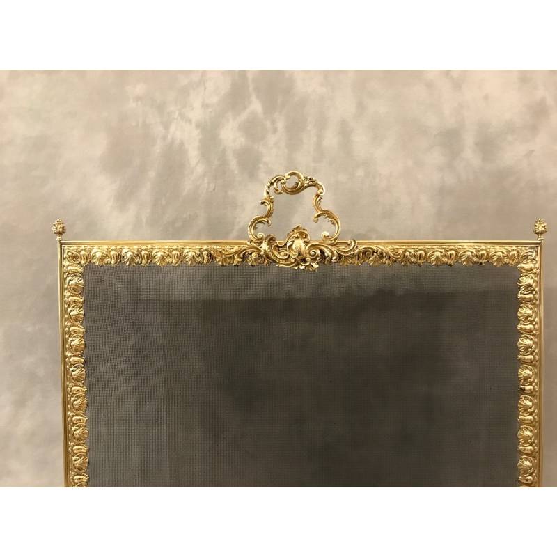 Fireplace firewall, brass fire screen from the 19th century