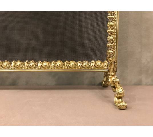 Fireplace firewall, brass fire screen from the 19th century