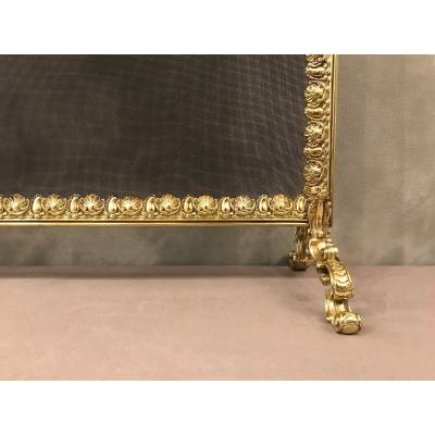 Fireplace firewall, brass fire screen from the 19th century