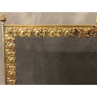 Fireplace firewall, brass fire screen from the 19th century