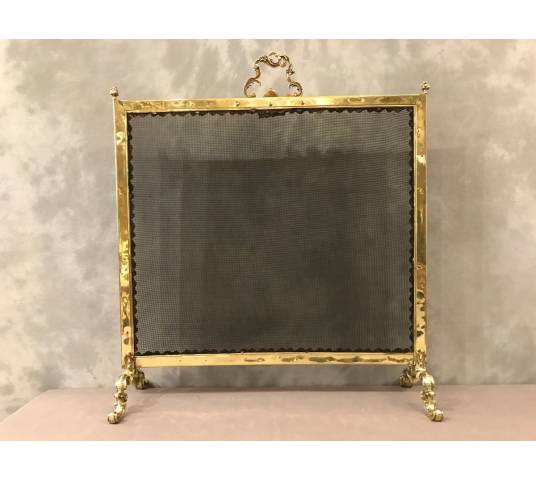 Fireplace firewall, brass fire screen from the 19th century