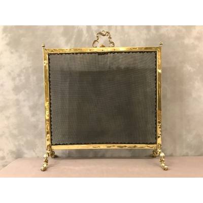 Fireplace firewall, brass fire screen from the 19th century