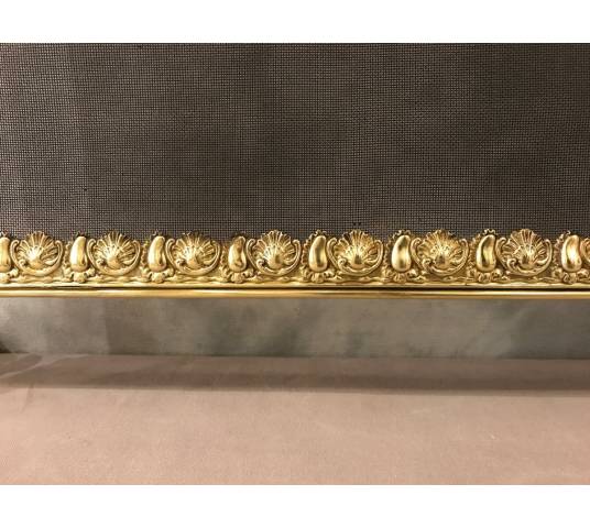 Fireplace firewall, brass fire screen from the 19th century