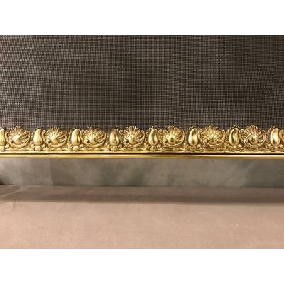 Fireplace firewall, brass fire screen from the 19th century