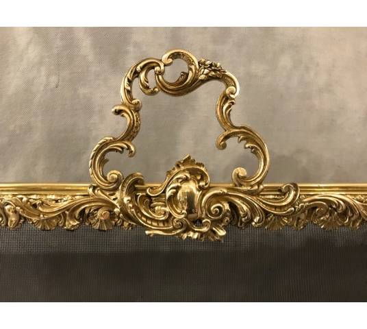 Fireplace firewall, brass fire screen from the 19th century