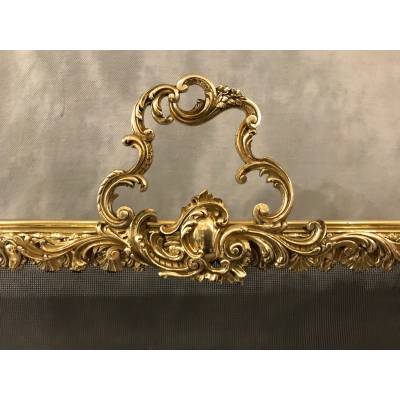 Fireplace firewall, brass fire screen from the 19th century