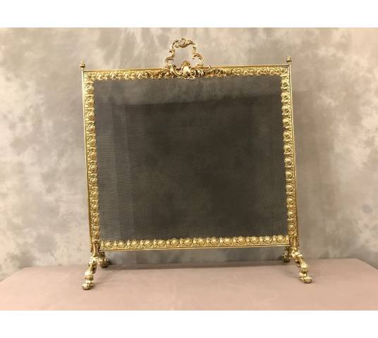 Fireplace firewall, brass fire screen from the 19th century