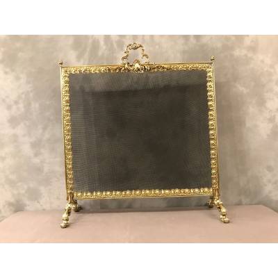 Fireplace firewall, brass fire screen from the 19th century