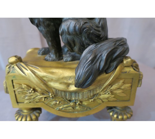 Ravissante paire de chenets en bronze doré "le chien et le chat"d'époque Louis XVI 18 ème