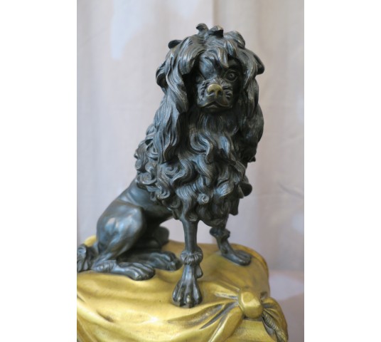 Ravissante paire de chenets en bronze doré "le chien et le chat"d'époque Louis XVI 18 ème