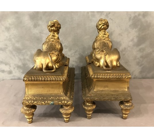 Paire de chenets en bronze gilt aux sphinx d' epoch 19 ème