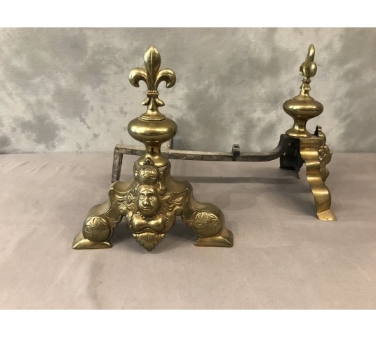 Pair of chenets to vintage brass marmossets 19 th