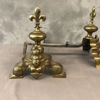 Pair of chenets to vintage brass marmossets 19 th