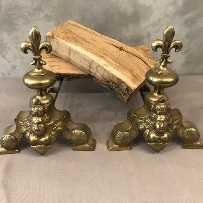 Pair of chenets to vintage brass marmossets 19 th