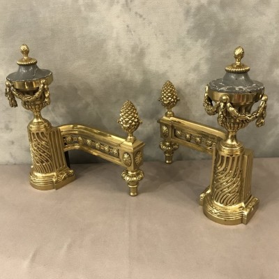 Pair of bronze and vintage marble tracks 19 th Louis XVI